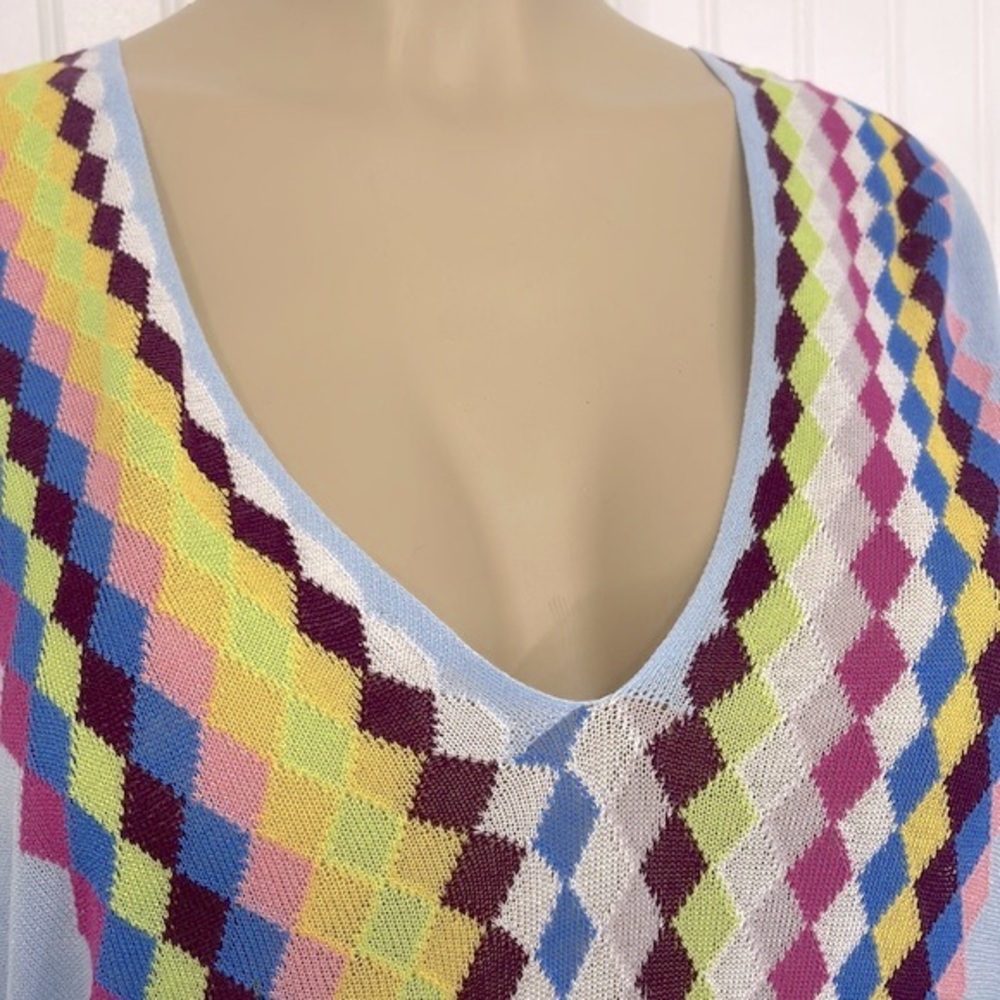 Knit Argyle Pattern Light Blue Tunic Top/Mini Dress Dolman Sleeves Small - Picture 5 of 14